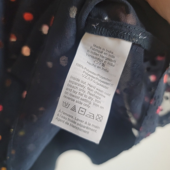 J. Crew, Semi-Sheer Chiffon Swiss Dot‎ Blouse, Navy/Metallic Rainbow, Size XS - Picture 11 of 11